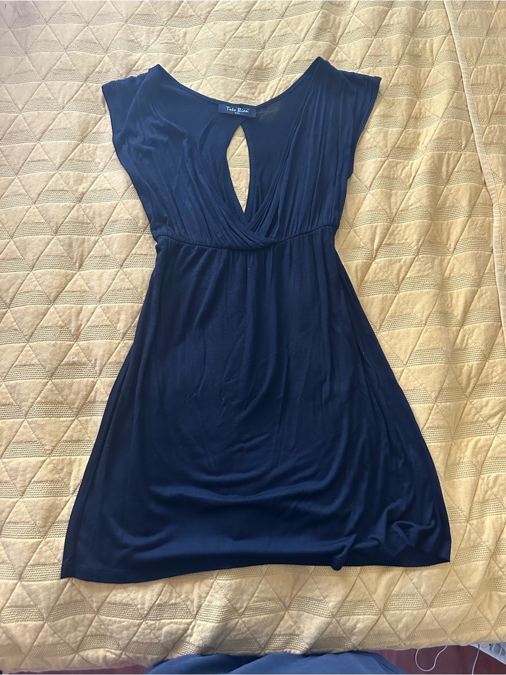 Tahari Black Keyhole Cap-Sleeve Dress